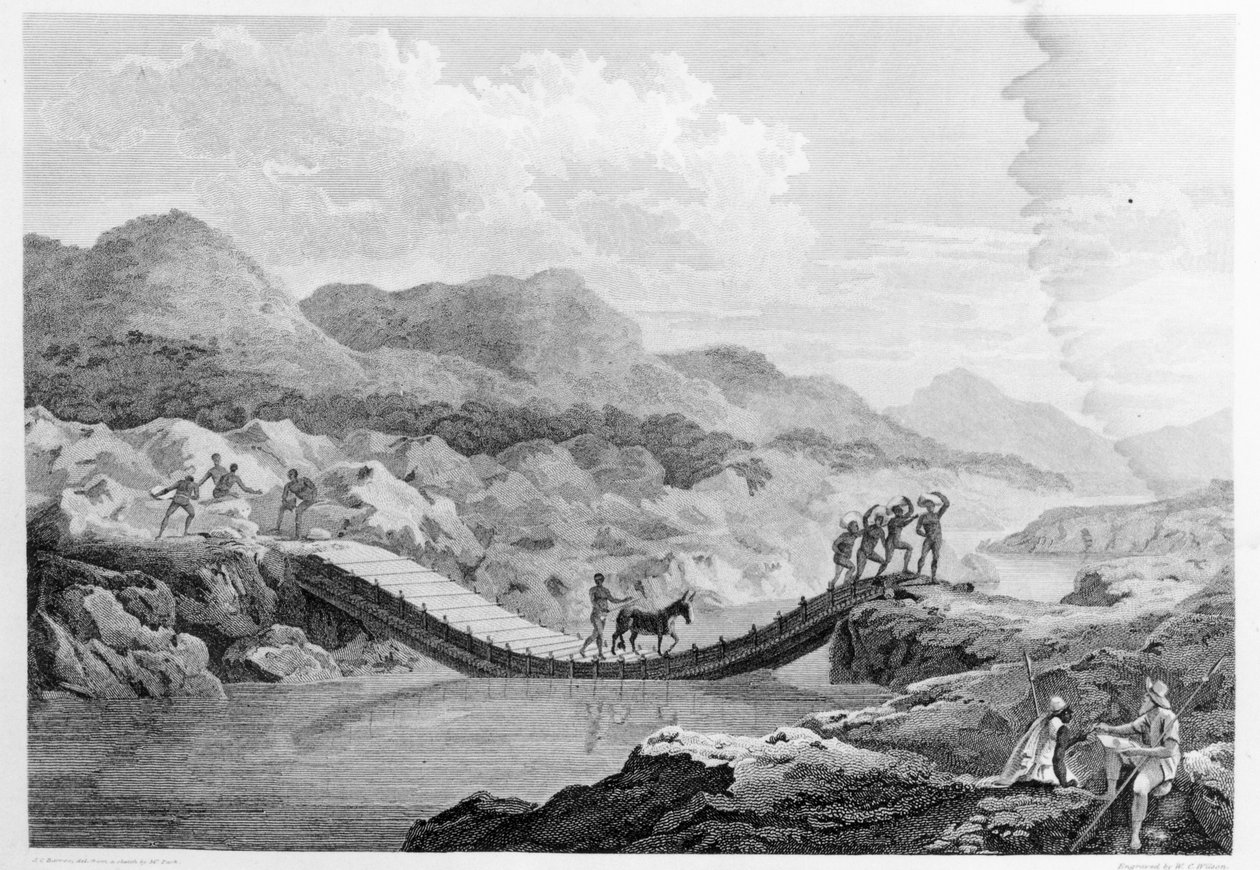 塞内加尔巴芬河上的桥梁自画像，来自“非洲内陆地区的旅行”，1799年出版 作者 猫鼬公园