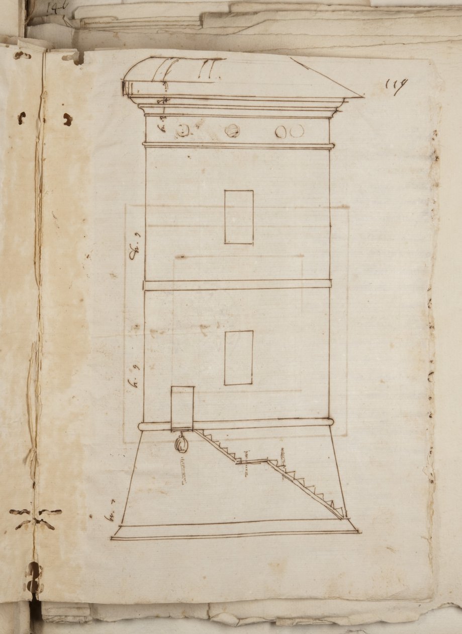 乌尔比诺和其他人的Mutio Oddi的绘画作品集，第119页，第1635-40页（装订卷纸上的钢笔和墨水） 作者 穆齐奥·奥迪