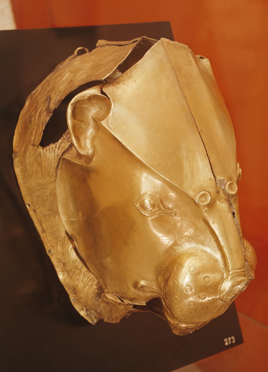 Lion&39;s head rhyton，来自公元前16世纪的迈锡尼Grave Circle A（黄金）（另见151130） 作者 迈锡尼人
