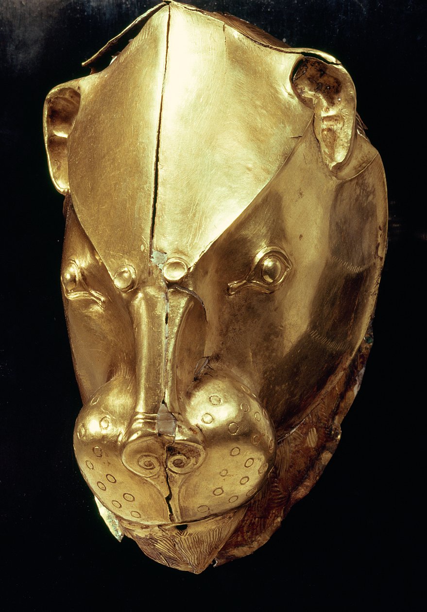 Lion&39;s head rhyton，来自Grave IV，Grave Circle A，Mycenae（金色）（另见179999） 作者 迈锡尼人