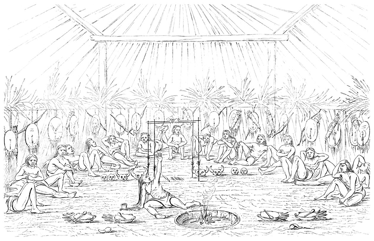 医药人和圆锥形帐蓬内部，1841年。 作者 迈尔斯公司