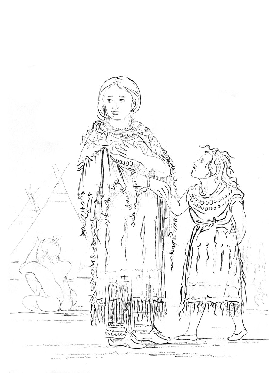 美国原住民妇女和儿童，1841年。 作者 迈尔斯公司