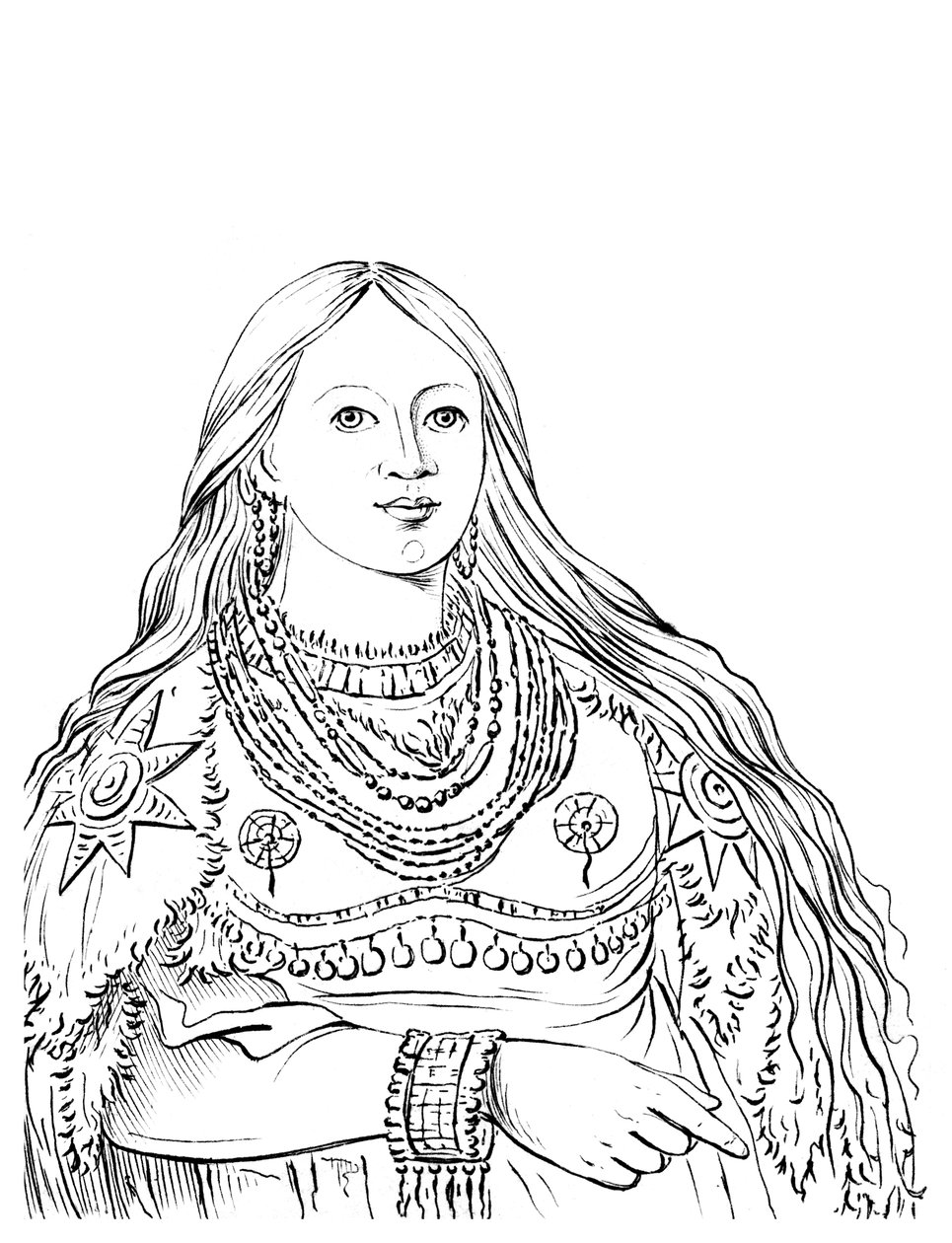水貂肖像，美国原住民妇女，1841年。 作者 迈尔斯公司
