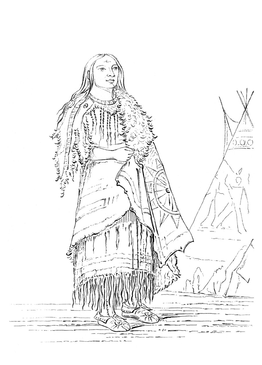 打击许多美洲原住民妇女的肖像，1841年。 作者 迈尔斯公司