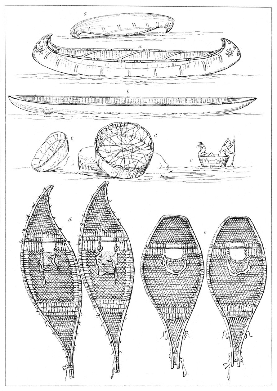 苏族独木舟和奇珀瓦雪靴，1841年。 作者 迈尔斯公司