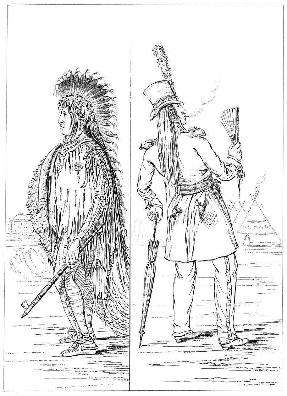 Wi-Jun-Jon，身着当地服装，身穿团服，1841年。 作者 迈尔斯公司