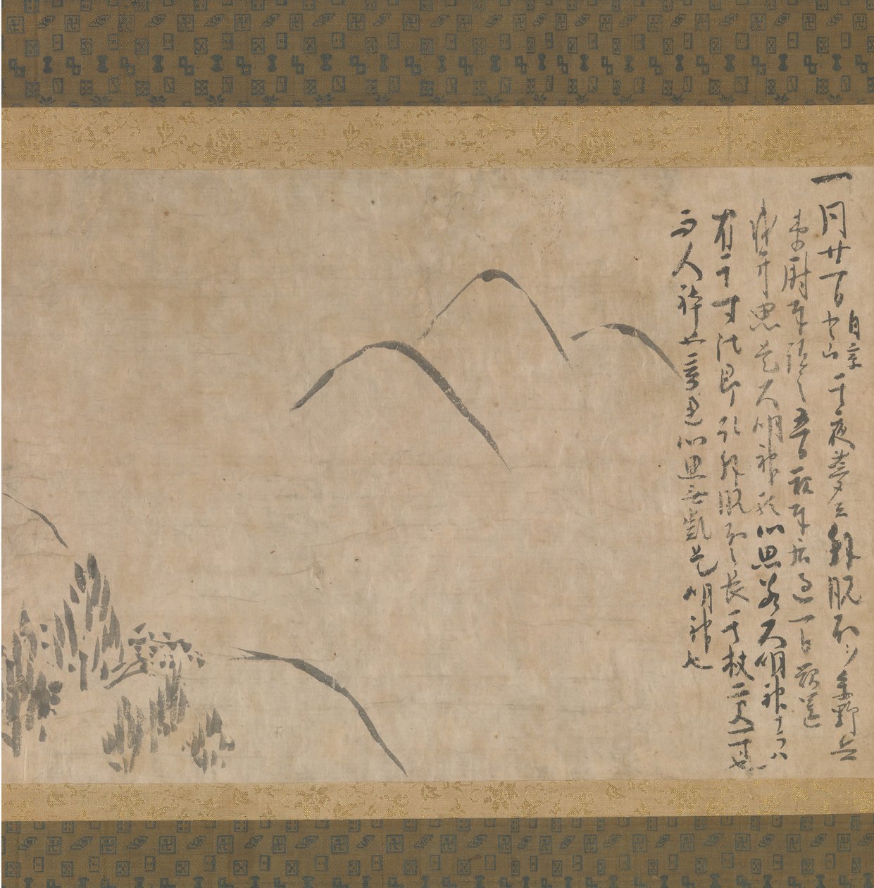 梦境日记的一部分，带有山的素描，约1203-10。 作者 神户妙惠