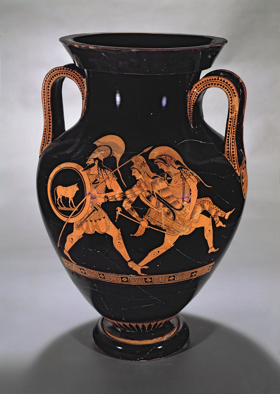 阁楼红图肚子双耳瓶描绘了与忒修斯和Pirithous绑架Antiope，c.500-490 BC（陶器） 作者 迈森