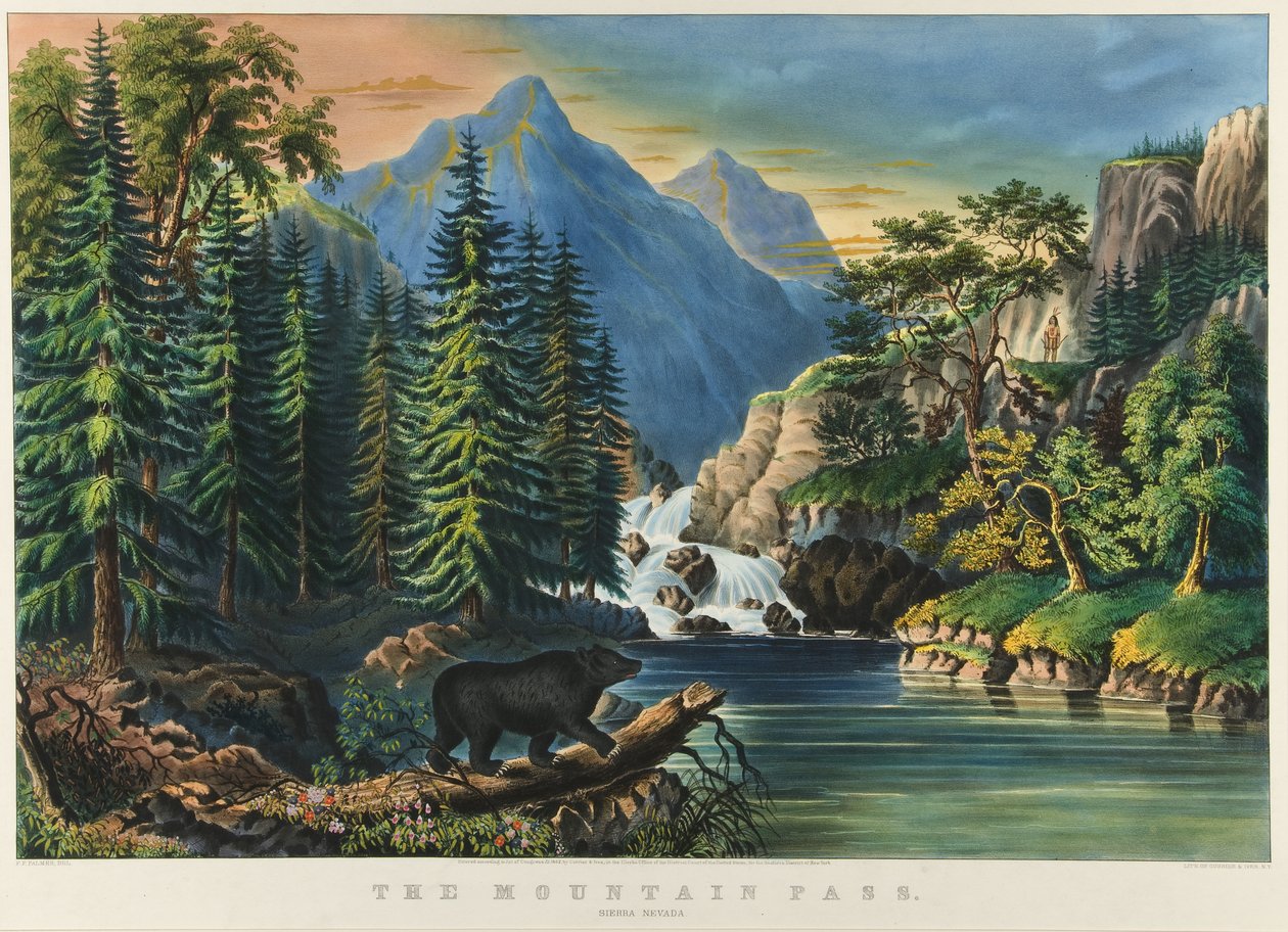 山口：内华达山脉，1867年 作者 纳撒尼尔·卡里尔（Nathaniel Currier）