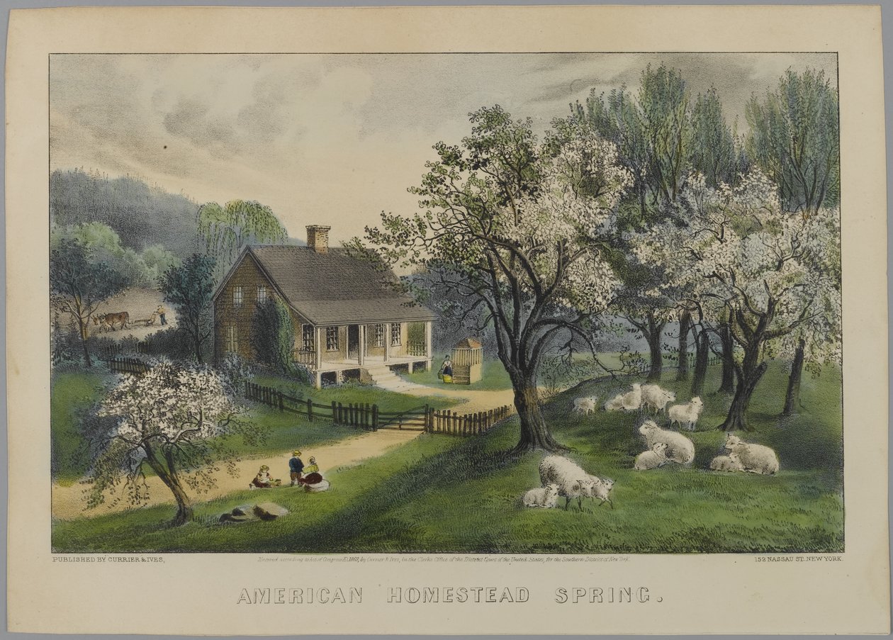 American Homestead Spring，1868-69（手工彩色版） 作者 N. and Ives，JM库里尔