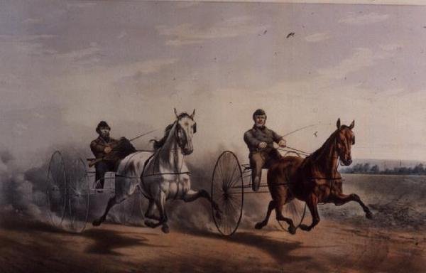 英雄和弗洛拉神庙在Home Stretch上摇摆，他们在1855年的Centerville球场以2000美元的优势比赛 作者 N. and Ives，JM库里尔