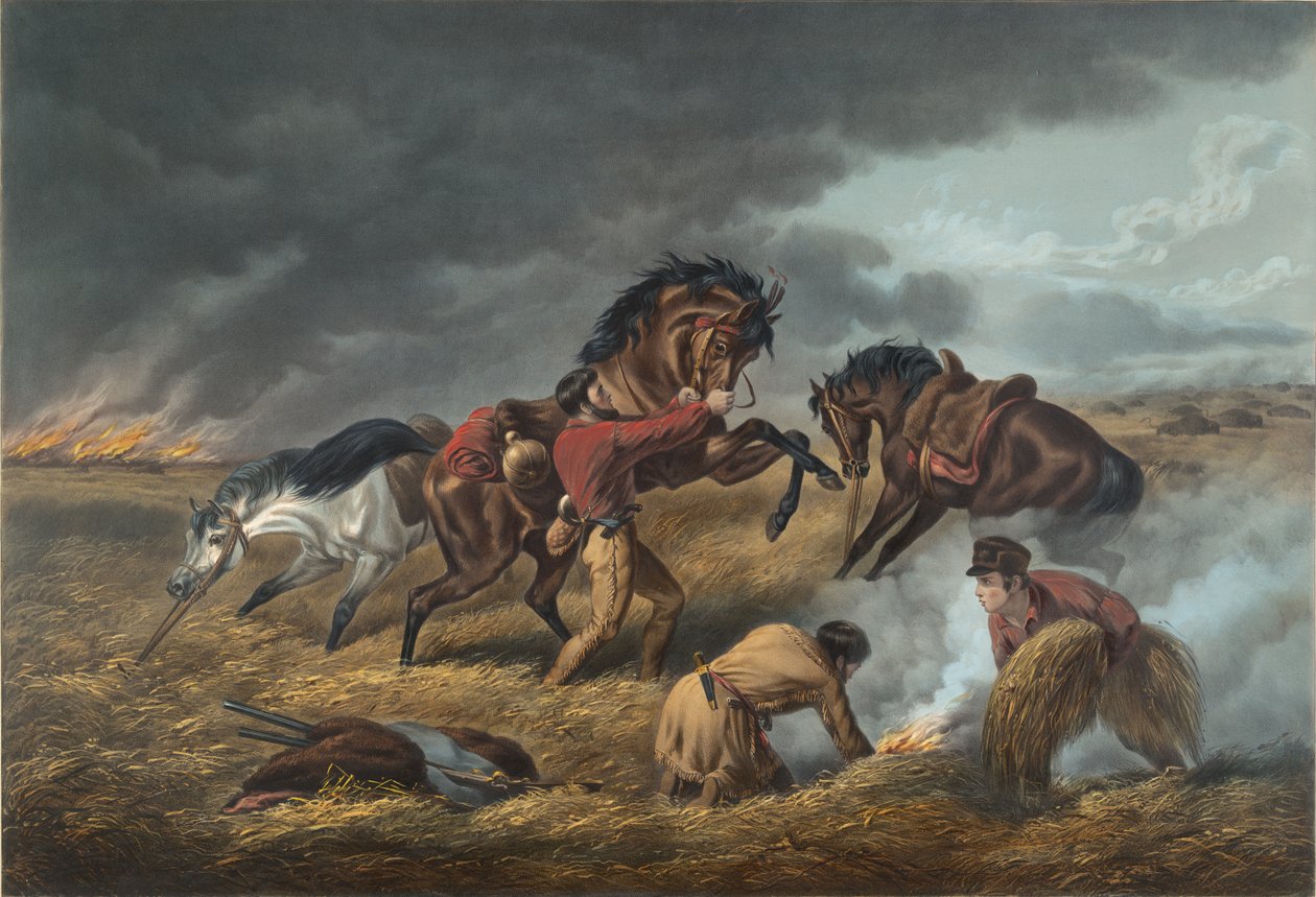 大草原上的生活：捕手的防御，“消防战火，1862年 作者 N. and Ives，JM库里尔