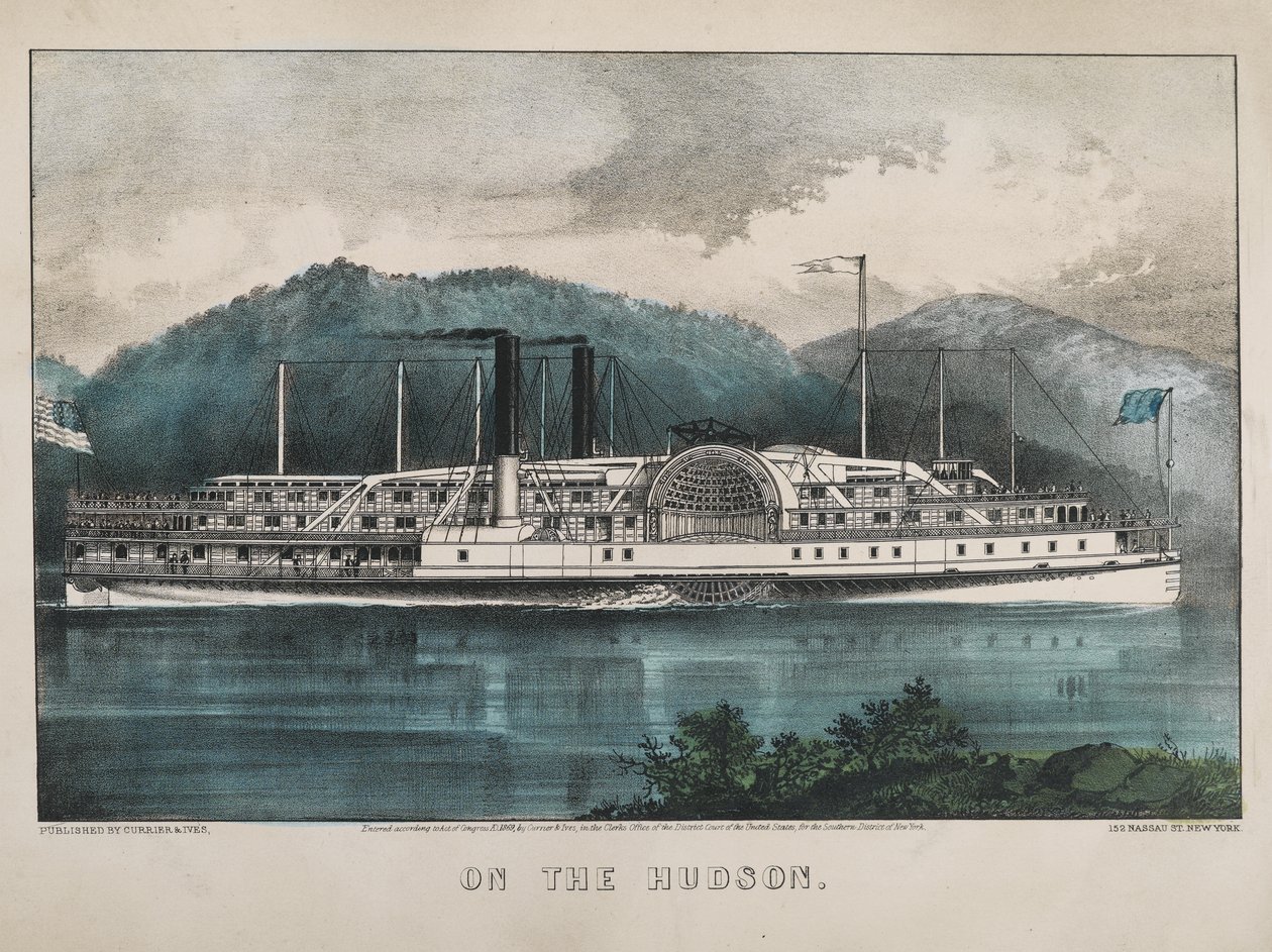 在哈德逊，1869年（手工彩色光刻） 作者 N. and Ives，JM库里尔