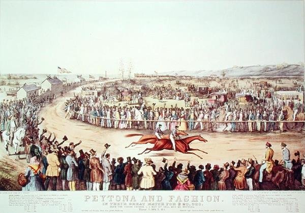 Peytona和时尚在他们的伟大比赛中以18000美元，1845年 作者 N. and Ives，JM库里尔
