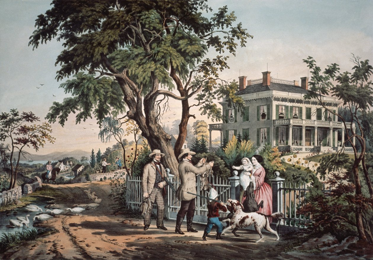 美国乡村生活 - 十月下午，1855年 作者 N. and Ives，JM库里尔