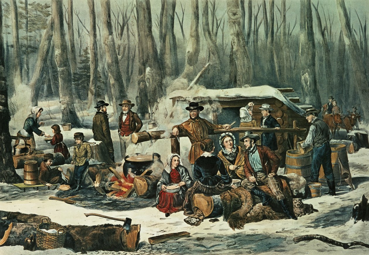 美国森林场景 - 枫树糖，1856年 作者 N. and Ives，JM库里尔