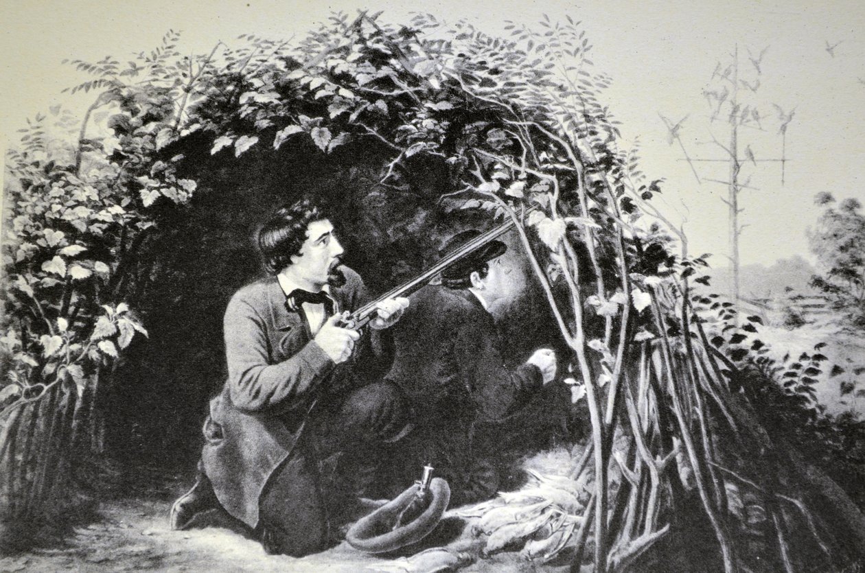 Currier＆Ives插图19世纪。鸽子射击，播放诱饵 作者 N. and Ives，JM库里尔