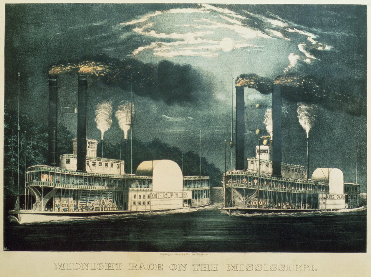 密西西比州的午夜竞赛，1875年 作者 N. and Ives，JM库里尔