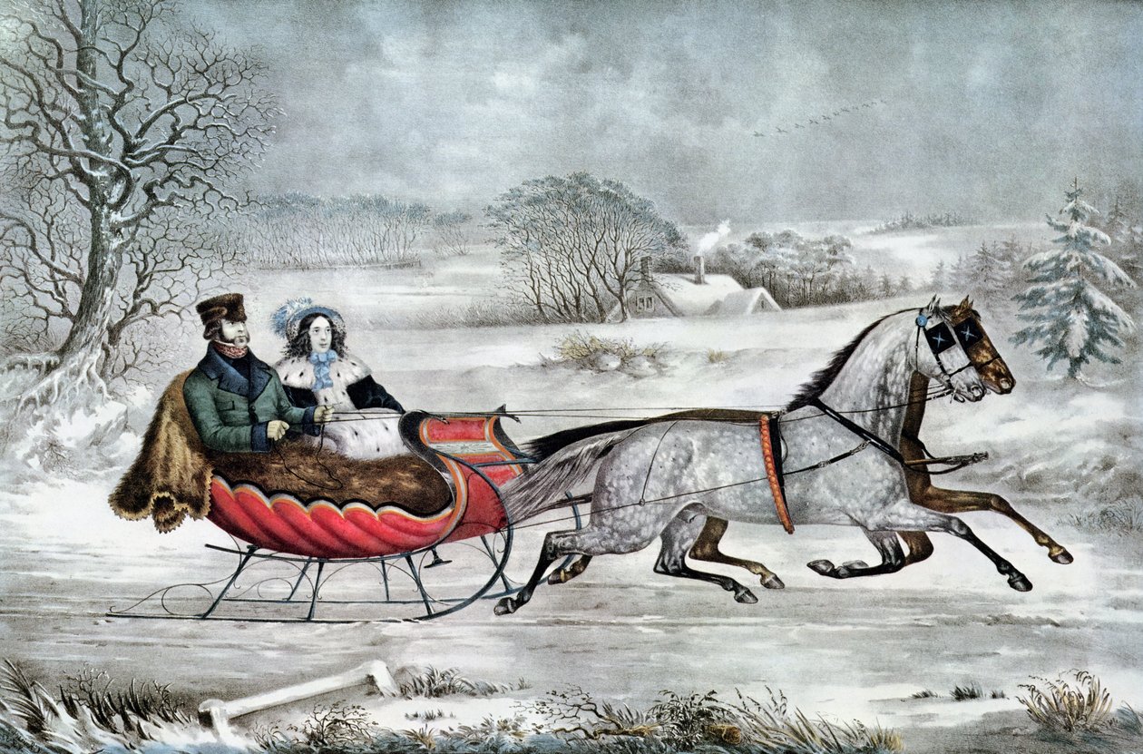 道路 - 冬天（Currier和他的第二任妻子，Laura Ormsbee，1843） 作者 N. and Ives，JM库里尔