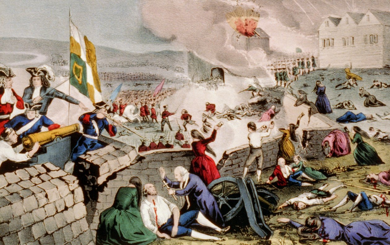 利默里克的围困，1848年（手工彩色石版画） 作者 N. and Ives，JM库里尔