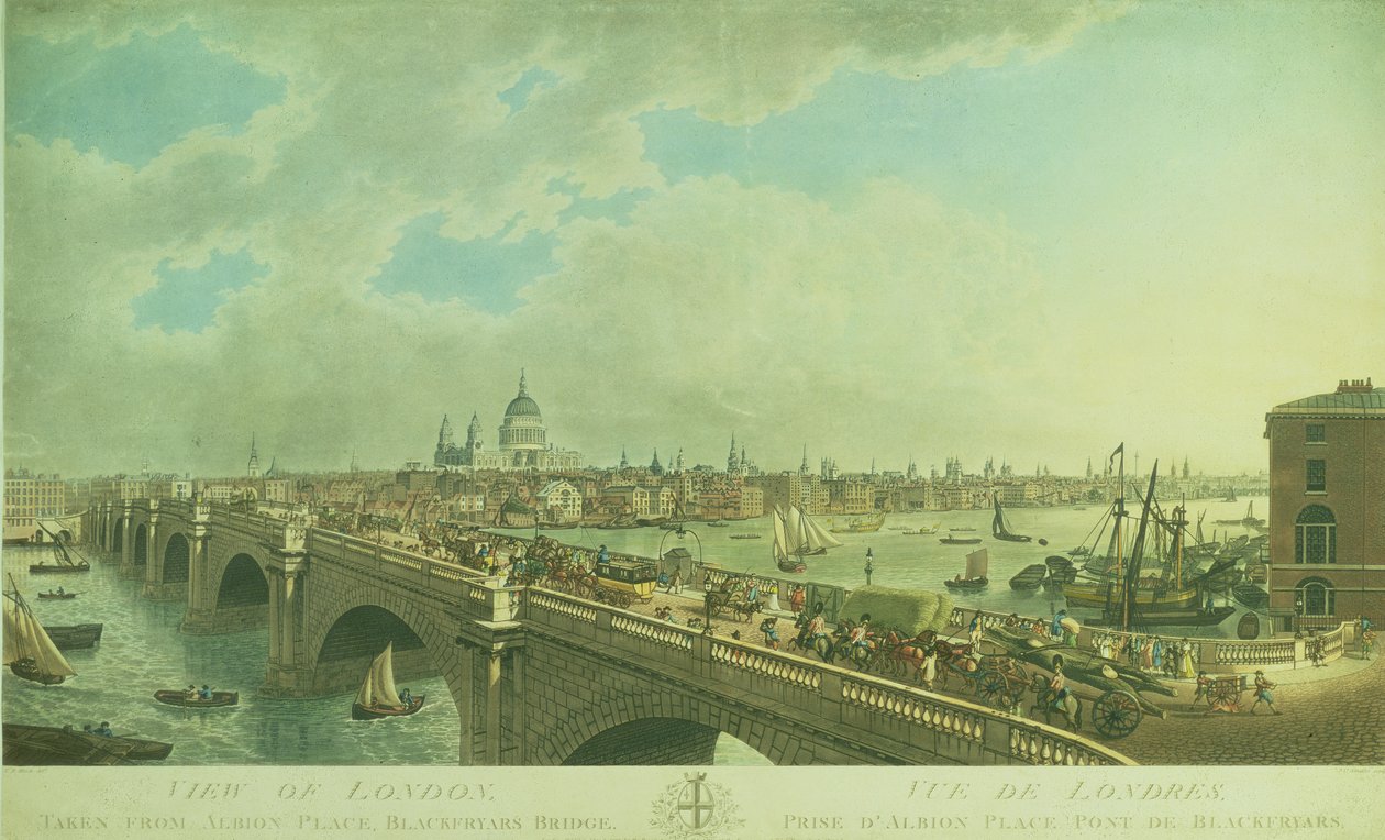 伦敦的视图取自Albion Place，Blackfriars Bridge，由Joseph Constantine Stadler（fl.1780-1812）刻，酒吧。 1802（aquatint） 作者 NR黑色
