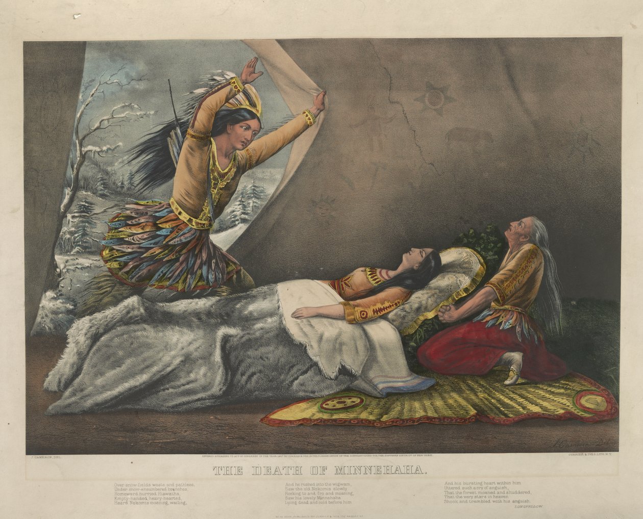Minnehaha逝世，1867年 作者 纳撒尼尔·卡里尔（Nathaniel Currier）
