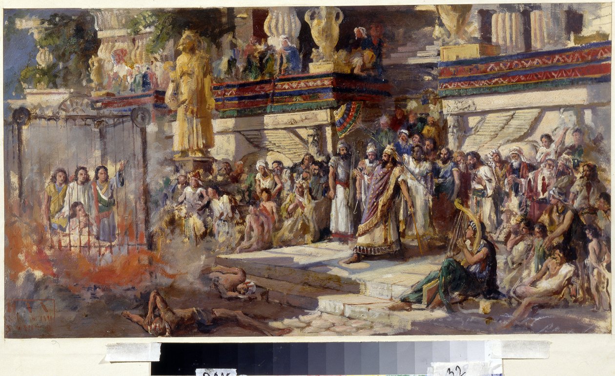 火热炉中的三个年轻人，1879年（纸板上的油） 作者 NT马里舍夫