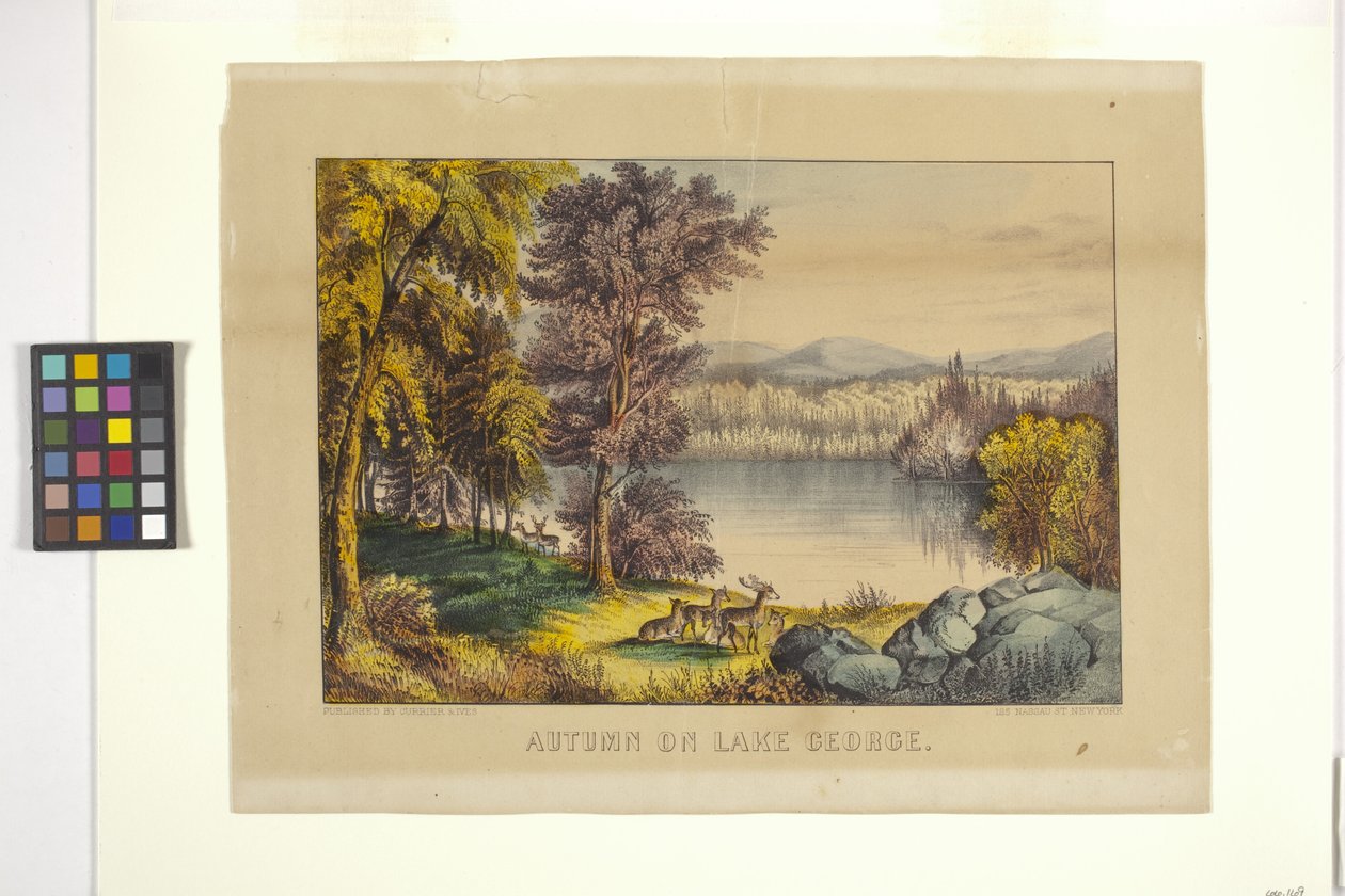 乔治湖的秋天（手绘石版画） 作者 N. 和 Ives JM (1824 95) 库里尔