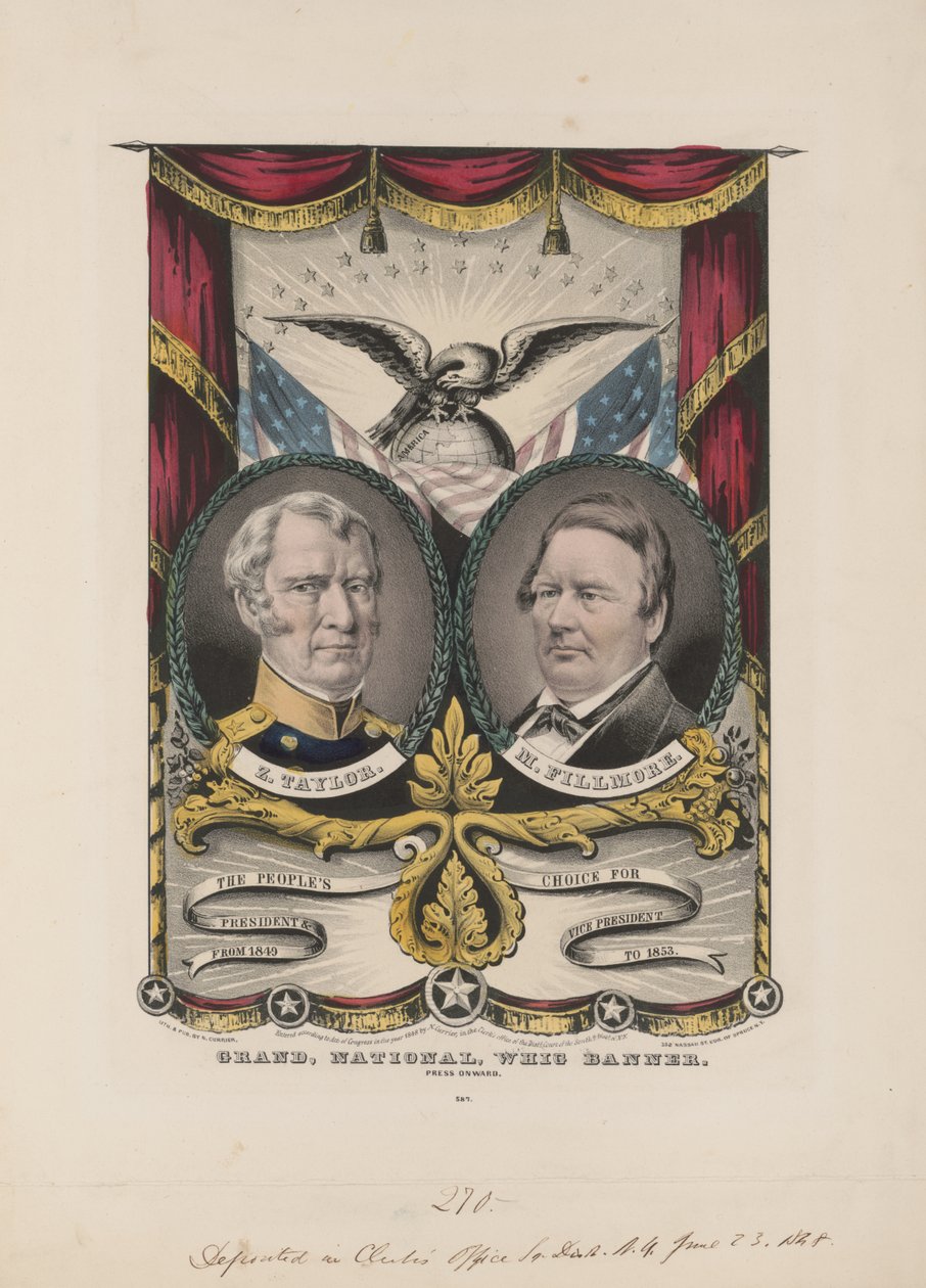 大国家辉格党旗帜，约1848年（彩色石版画）。 作者 库里尔和艾夫斯
