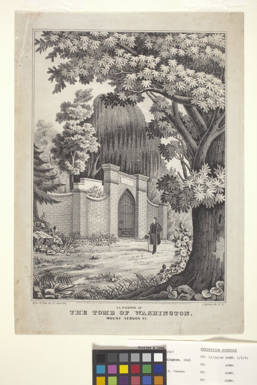 拉斐特在华盛顿墓（手绘石版画） 作者 N. 和 Ives JM (1824 95) 库里尔