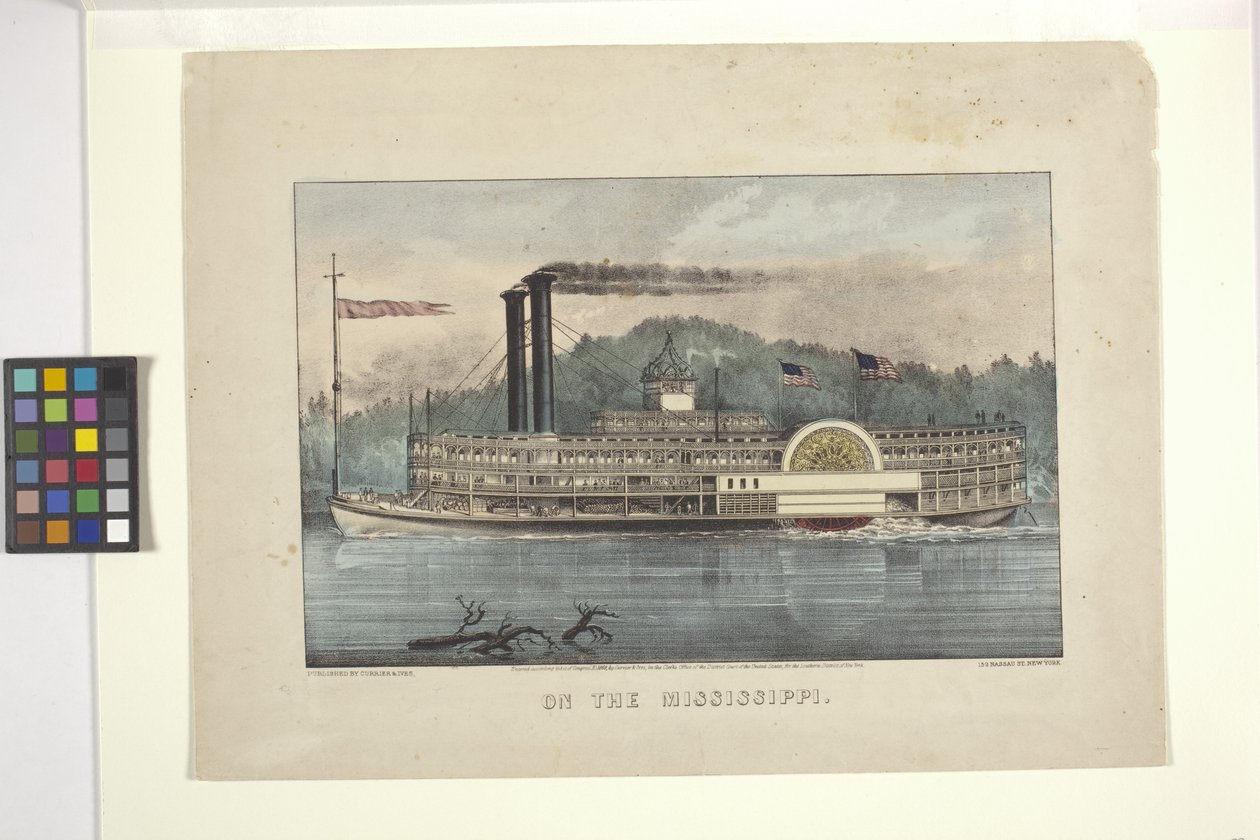 密西西比河上（手绘石版画） 作者 N. 和 Ives JM (1824 95) 库里尔
