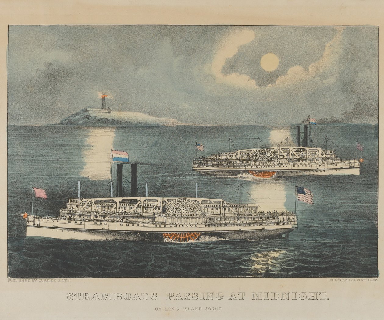 Steamboats Passing at Midnight On Long Island Sound 作者 库里尔和艾夫斯