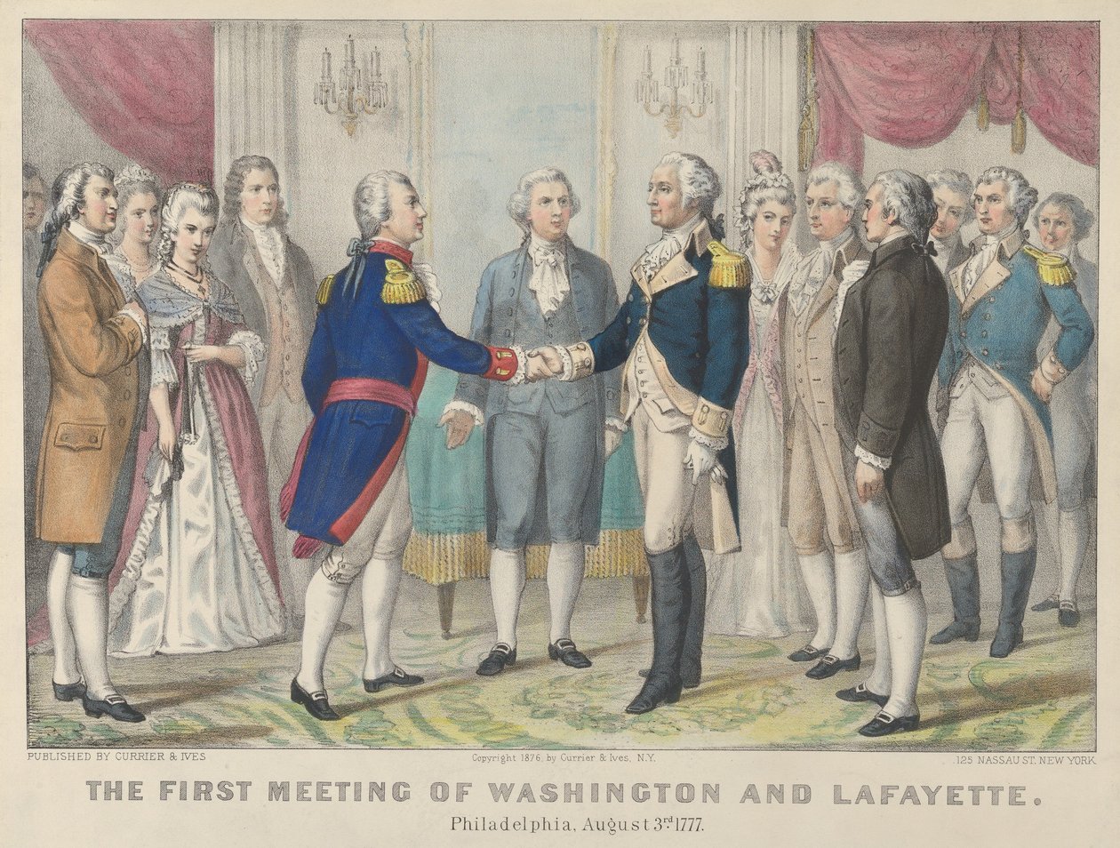 The First Meeting of Washington and Lafayette in Philadelphia, August 3rd 1777 作者 库里尔和艾夫斯