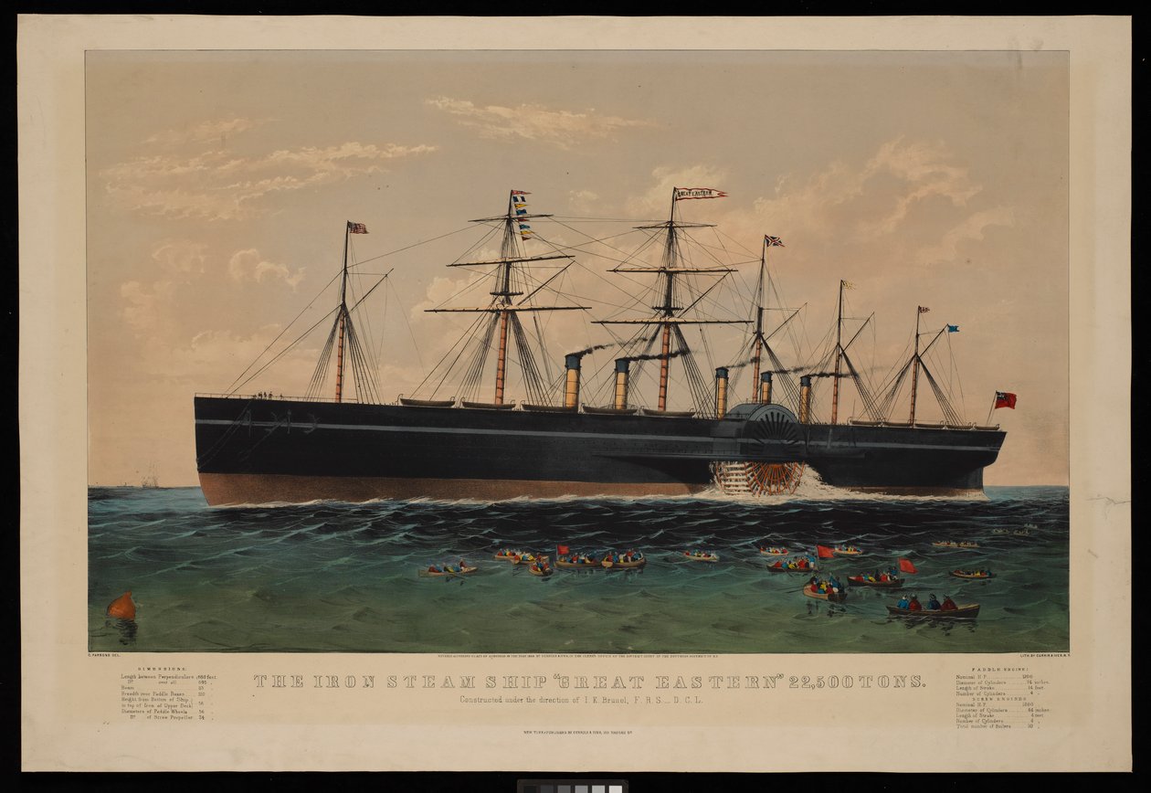 大东方号铁制蒸汽船由 I K Brunel 领导建造... 作者 N. 和艾夫斯 JM (1824-95) 柯里尔