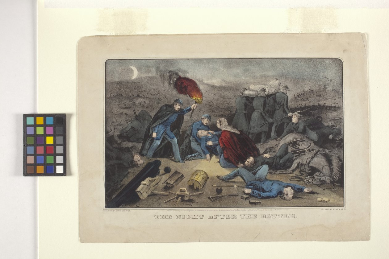 战后之夜》（手绘彩色石版画） 作者 N. 和 Ives JM (1824 95) 库里尔