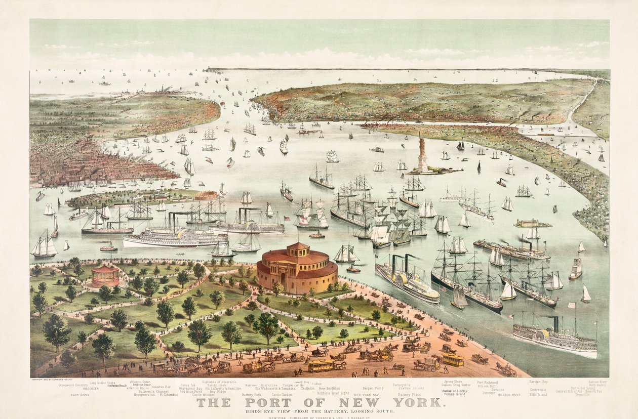 柯里尔与艾夫斯的《纽约港》（The Port of New York）。 作者 库里尔和艾夫斯