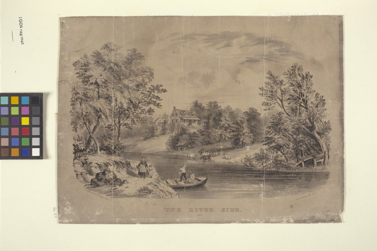 河畔》（石版画） 作者 N. 和 Ives JM (1824 95) 库里尔