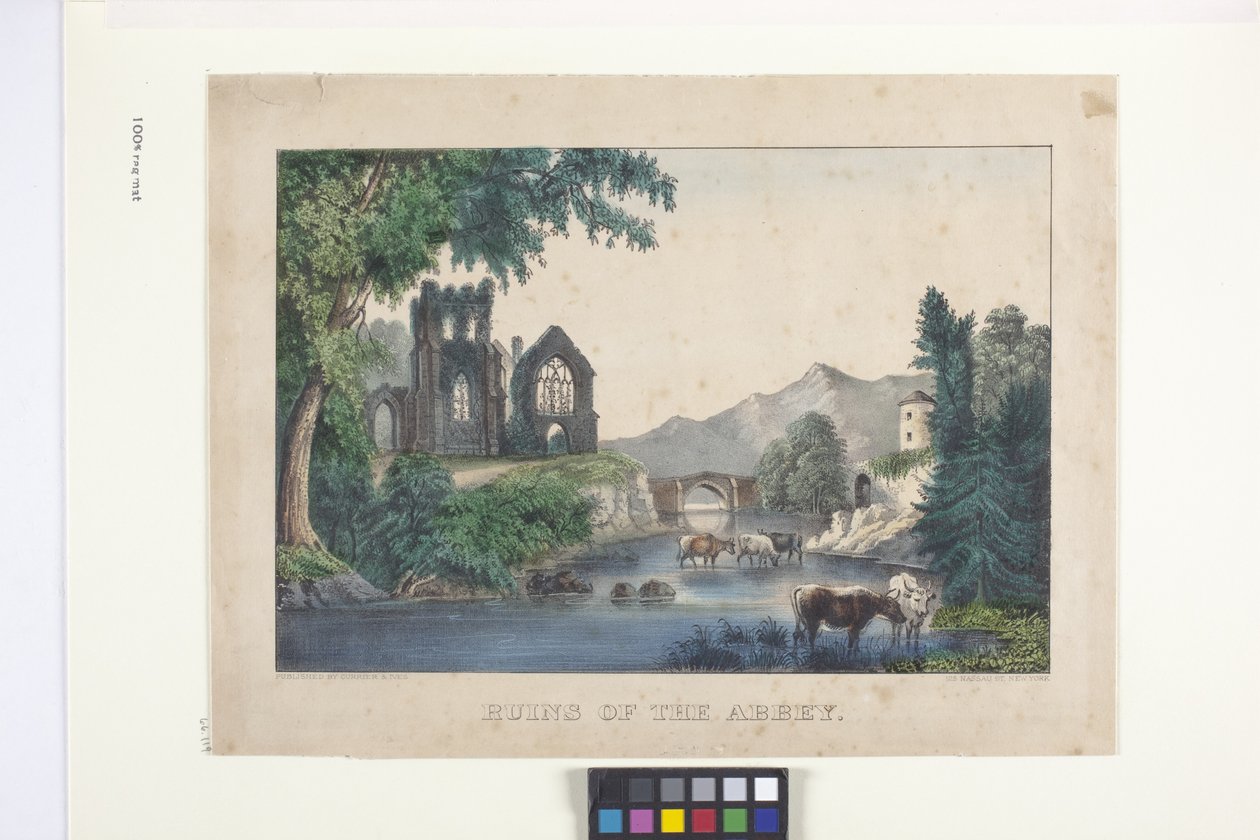 修道院的废墟（手绘彩色石版画） 作者 N. 和 Ives JM (1824 95) 库里尔