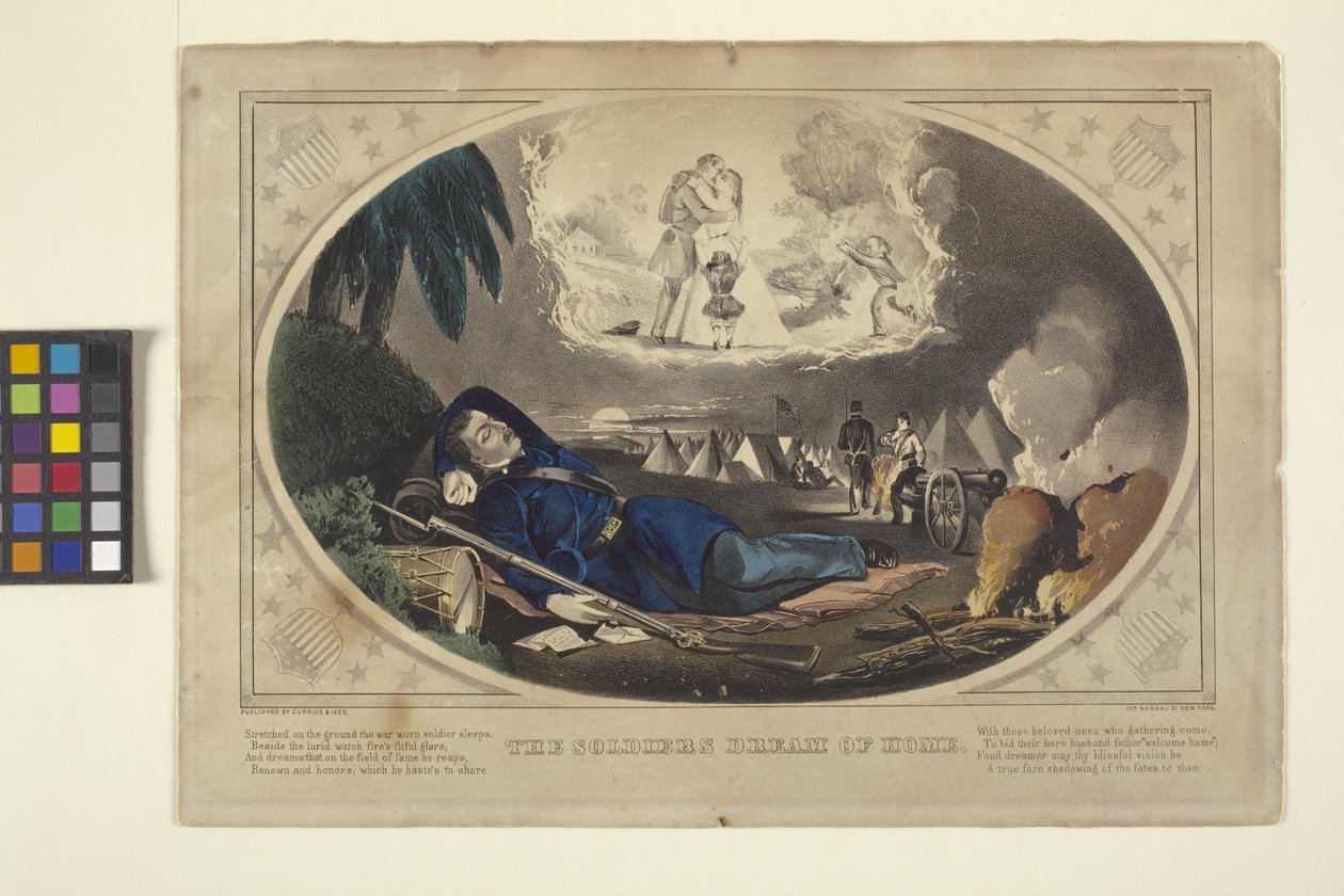 士兵的家园梦》（手绘彩色石版画） 作者 N. 和 Ives JM (1824 95) 库里尔