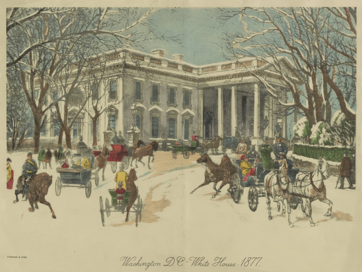 The White House, Washington D.C. 1877 (colour lithograph) 作者 库里尔和艾夫斯