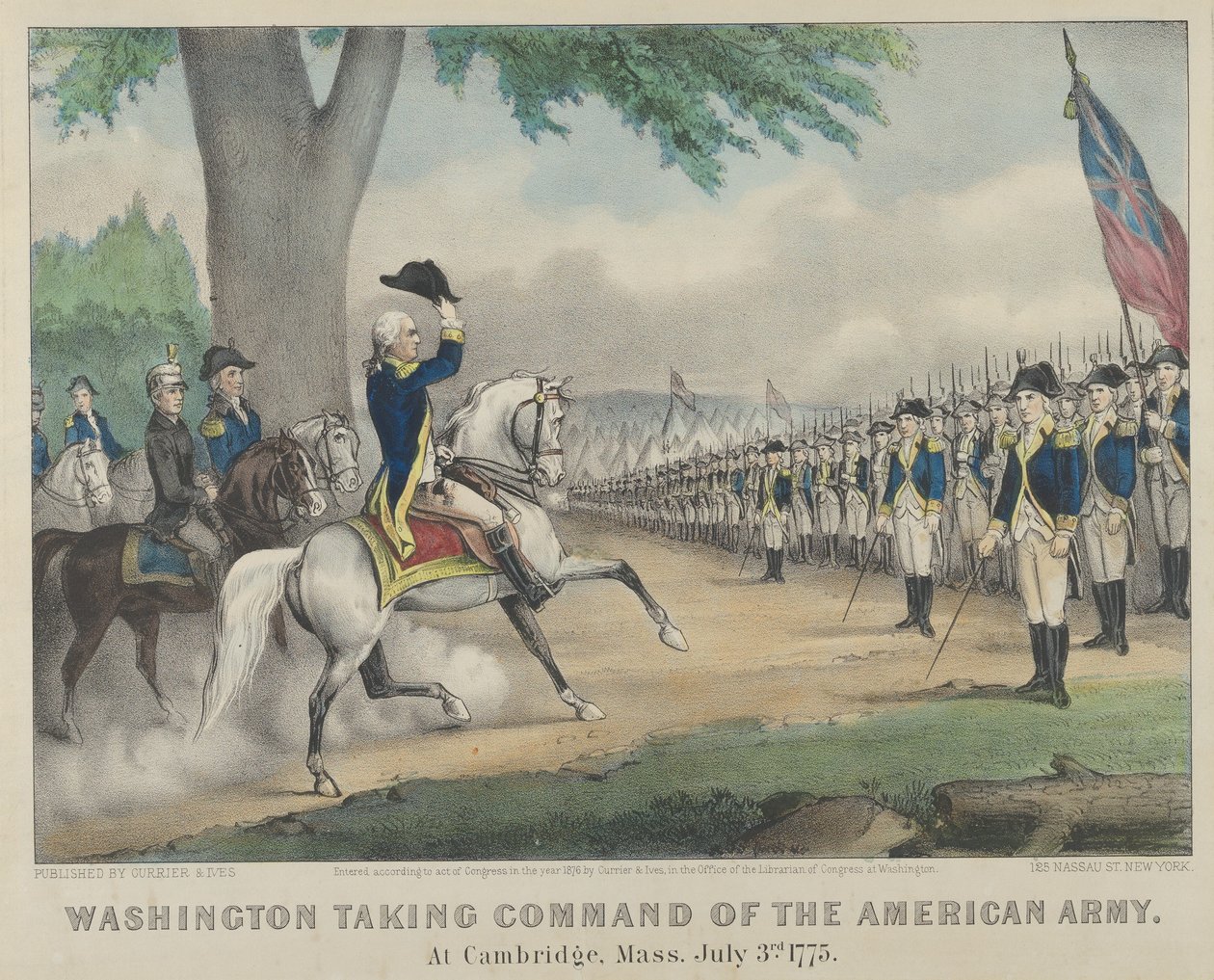 Washington taking command of the American Army at Cambridge, Massachusetts on 3 July 1775 作者 库里尔和艾夫斯