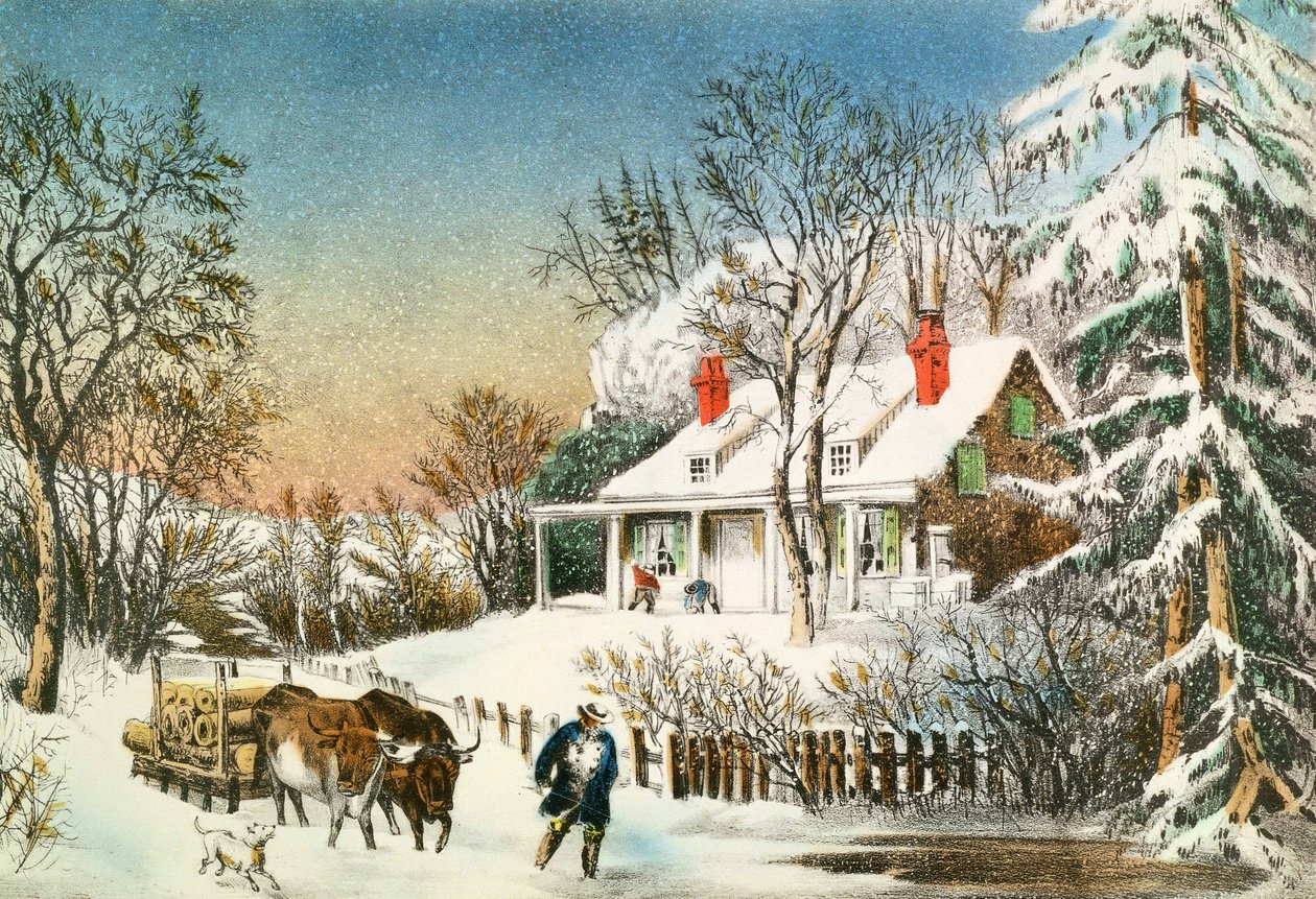 带回家的原木，冬季景观，19世纪 作者 N. and Ives，JM库里尔