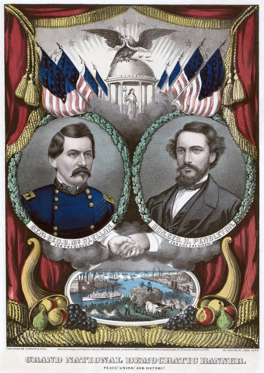 大民族民主党旗帜。和平！联盟！和胜利！，1864年 作者 N. and Ives，JM库里尔