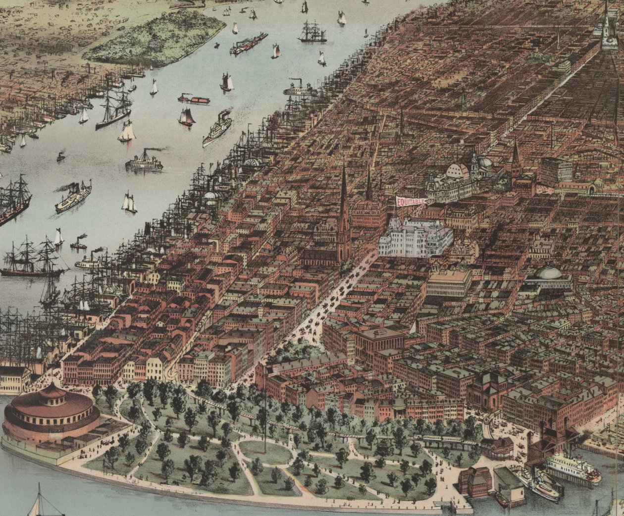 纽约市（详细），1883年 作者 N. and Ives，JM库里尔