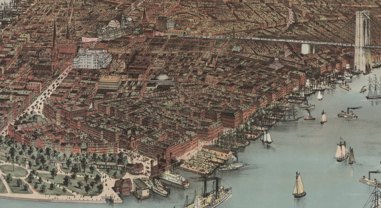 纽约市（详细），1883年 作者 N. and Ives，JM库里尔