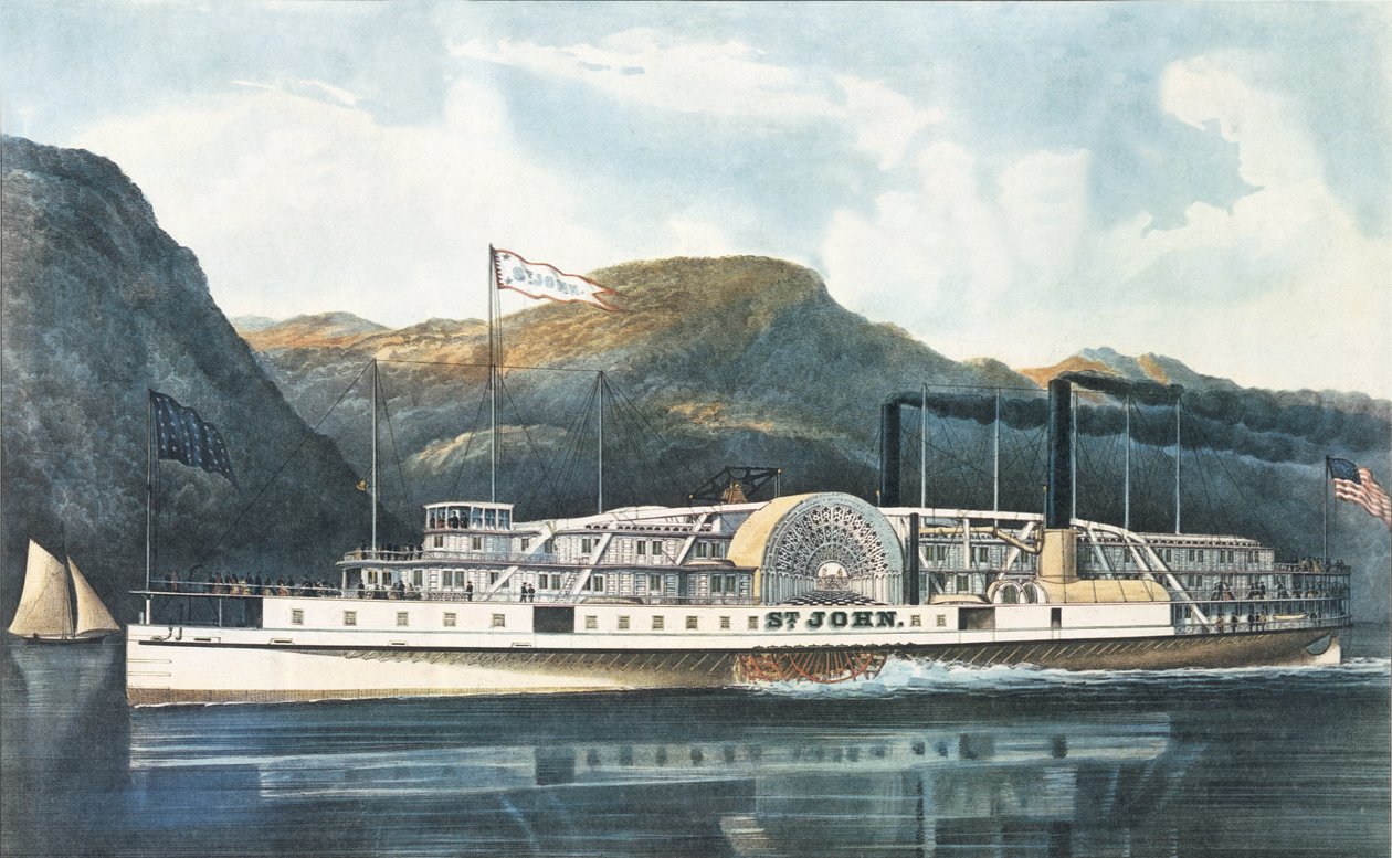 哈德逊河汽船`St。约翰&39;，1864年出版 作者 N. and Ives，JM库里尔