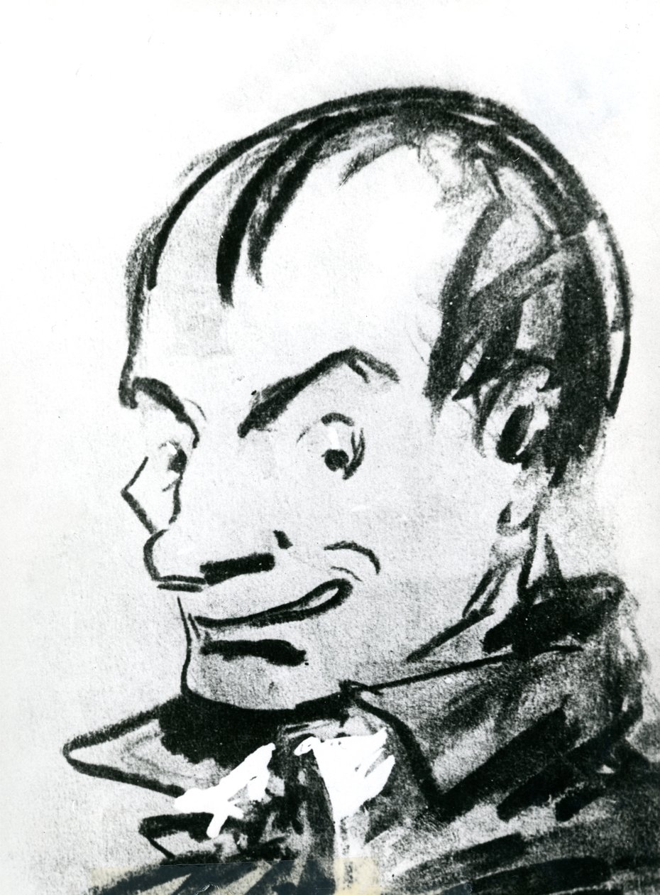 查尔斯-波德莱尔（1821-67）的漫画（纸上铅笔）（黑白照片）。 作者 纳达尔