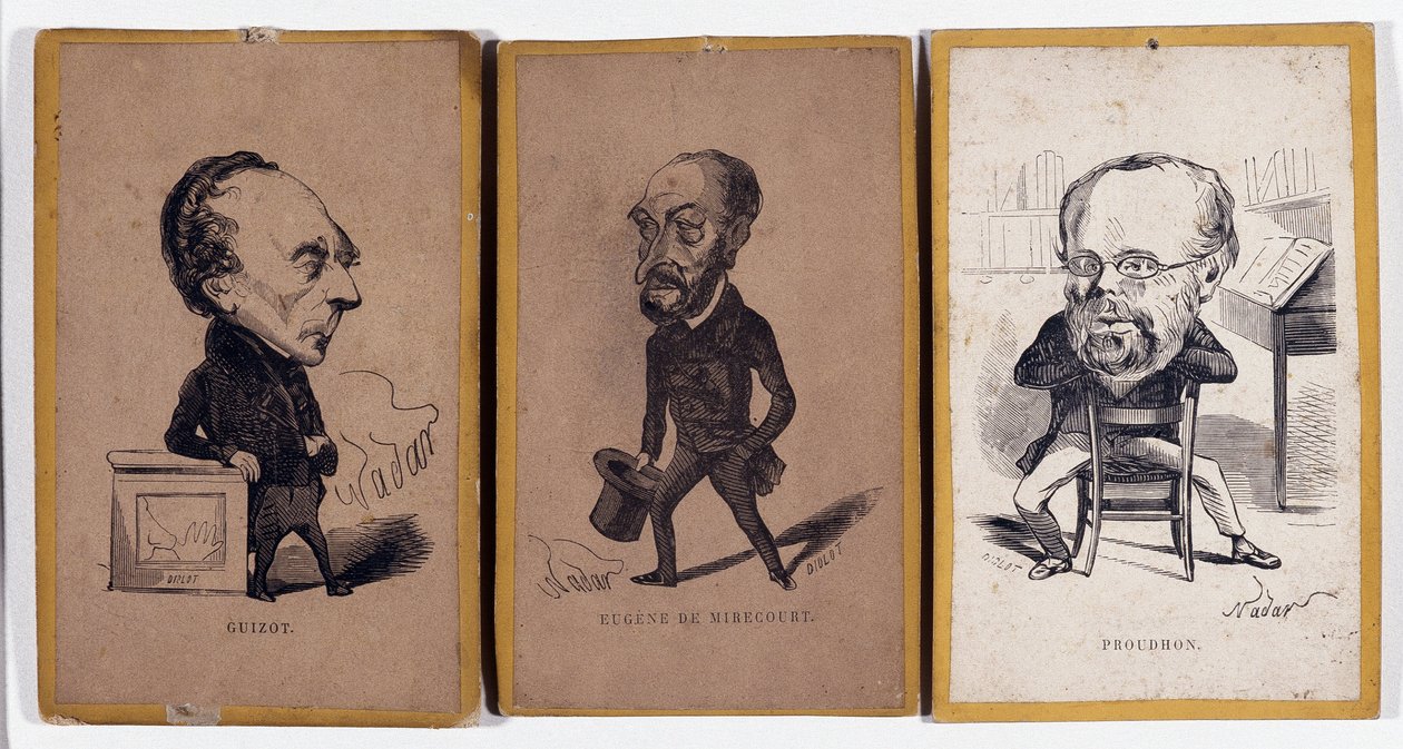 3 Portraits-charge（肖像费）：Francois Pierre Guillaume Guizot（1787-1874），法国历史学家和政治家，Charles Jean-Baptiste（Jean Baptiste）Jacquot dit Eugene de Mirecourt（1812-1880），法国记者和作家，以及Pierre ——约瑟夫·蒲鲁东 作者 纳达尔