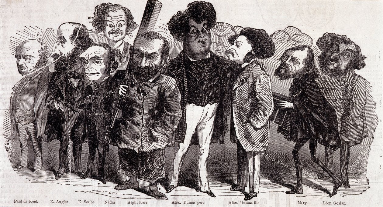 Portraits of writers Paul de Kock (1793-1871), Emile Augier (1820-1889), Eugene Scribe (1791-1861), Felix Nadar, Alphonse Karr (1808-1890), Alexandre Dumas pere (1802-1870) and Alexandre Dumas Jr. (1824-1895), Joseph Mery (1798-1866) and Leon Gozan (1803-1 作者 纳达尔