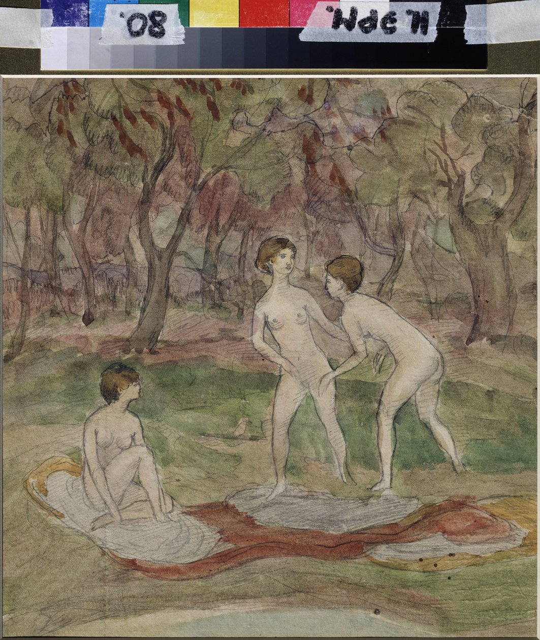 沐浴者。 纳德日达·谢尔盖耶夫娜·普西切娃（Nadezhda Sergeyevna Psishcheva，1881-1913 年）作品，纸本水彩 作者 娜杰日达·普西谢娃